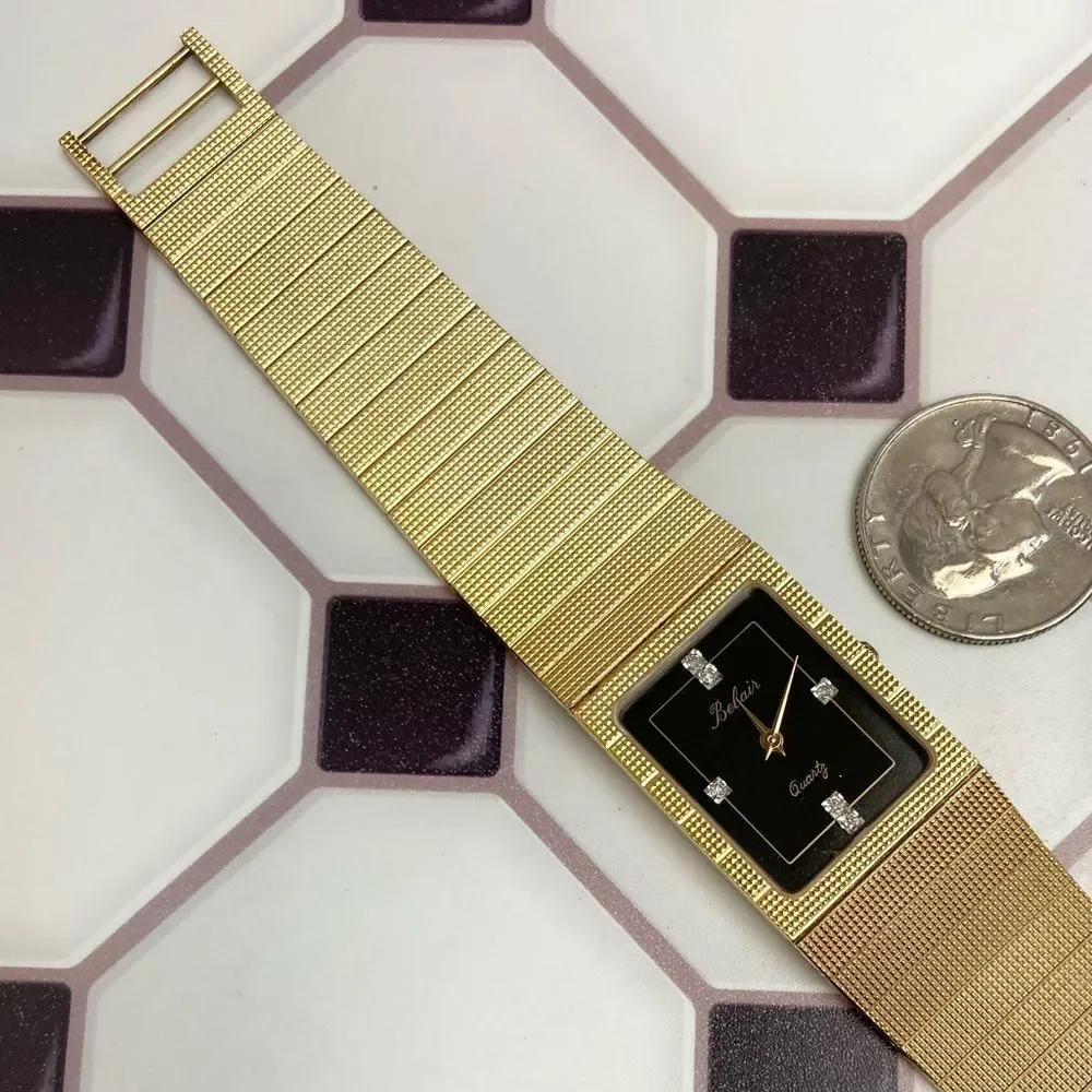 Vintage Belair Diamond Accented Black Dial Men’s Unisex Dress Watch